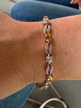 2.45 CTW AAA Citrine & Diamond 18K Yellow Gold Plated 8” Bracelet